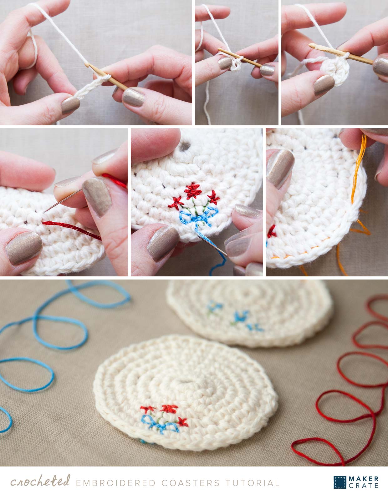 Crocheted Embroidered Coasters Maker Crate