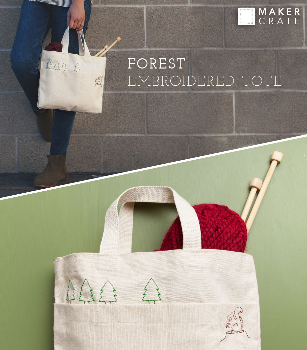 Forest Embroidered Tote Maker Crate