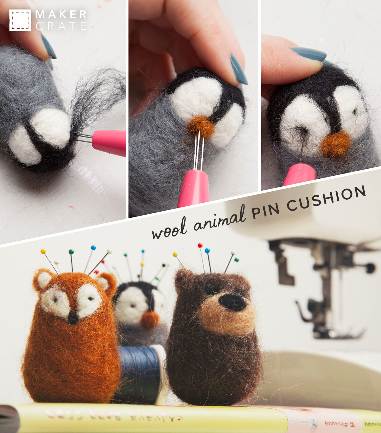Wool Animal Pin Cushion Maker Crate
