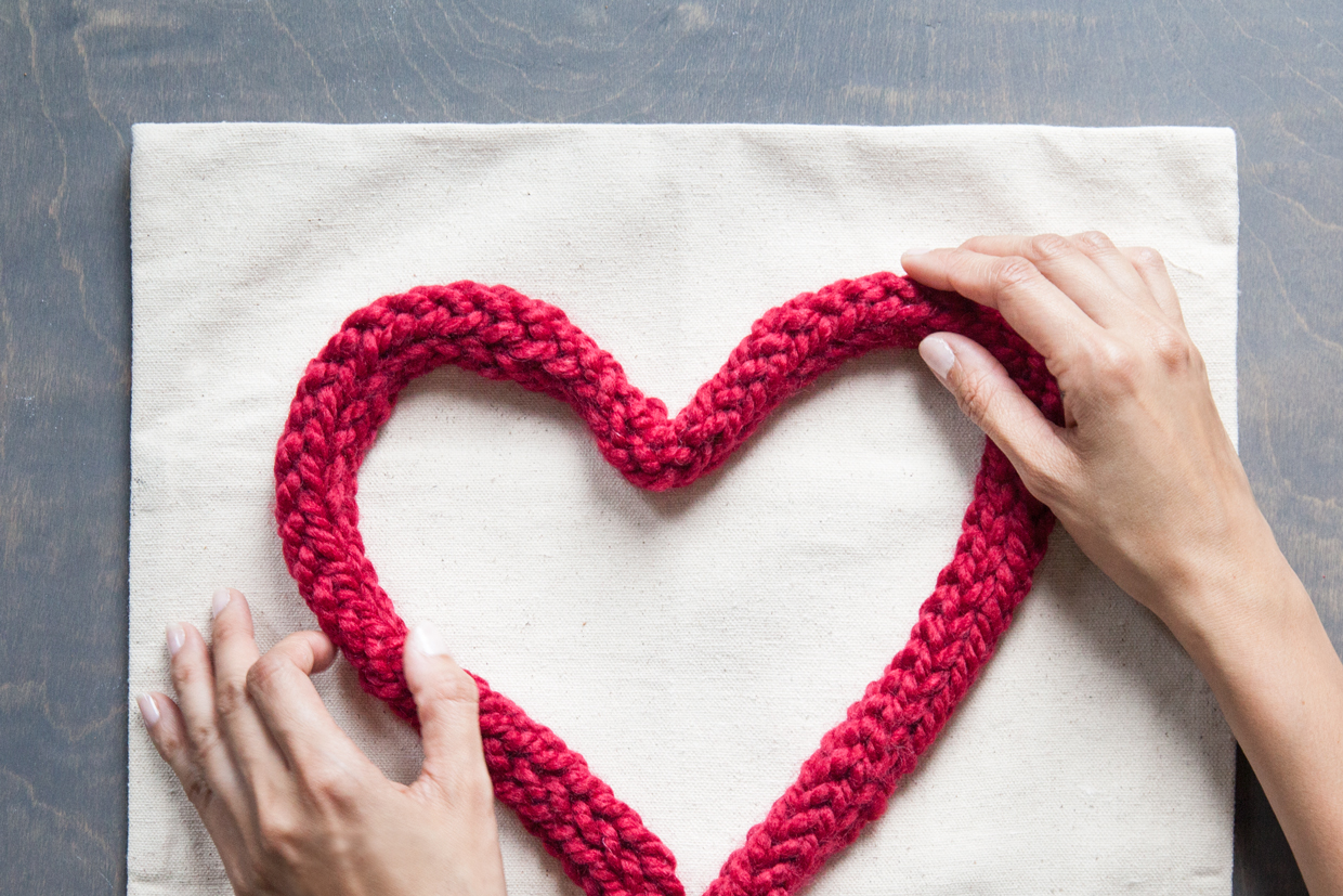 Finger Knitted Heart Pillow Maker Crate